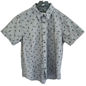 Batman Men’s Large Button Down Short Sleeve‎ Shirt Gray 100% Cotton